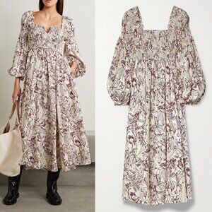 La Ligne Bettina Shirred Printed Silk-charmeuse Midi Dress In Cream Medium